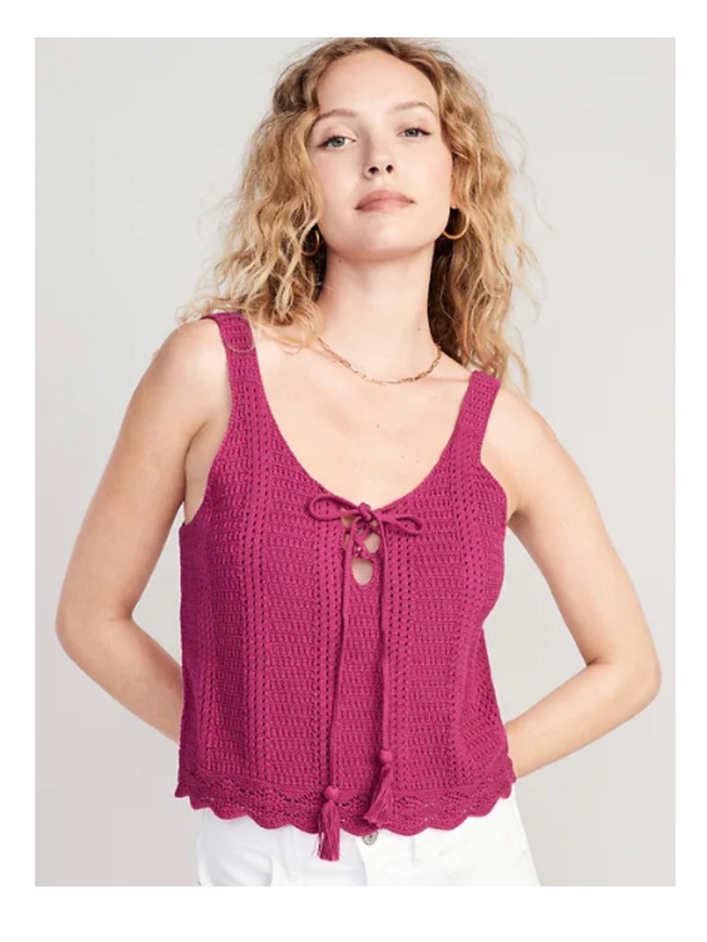 Old Navy Crochet Tie-Front Tank Top — Raspberry Pink